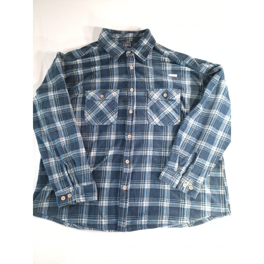 Big Dogs Flannel Shirt Mens Blue Plaid Button Up Long Sleeve Fleece 2X (P)